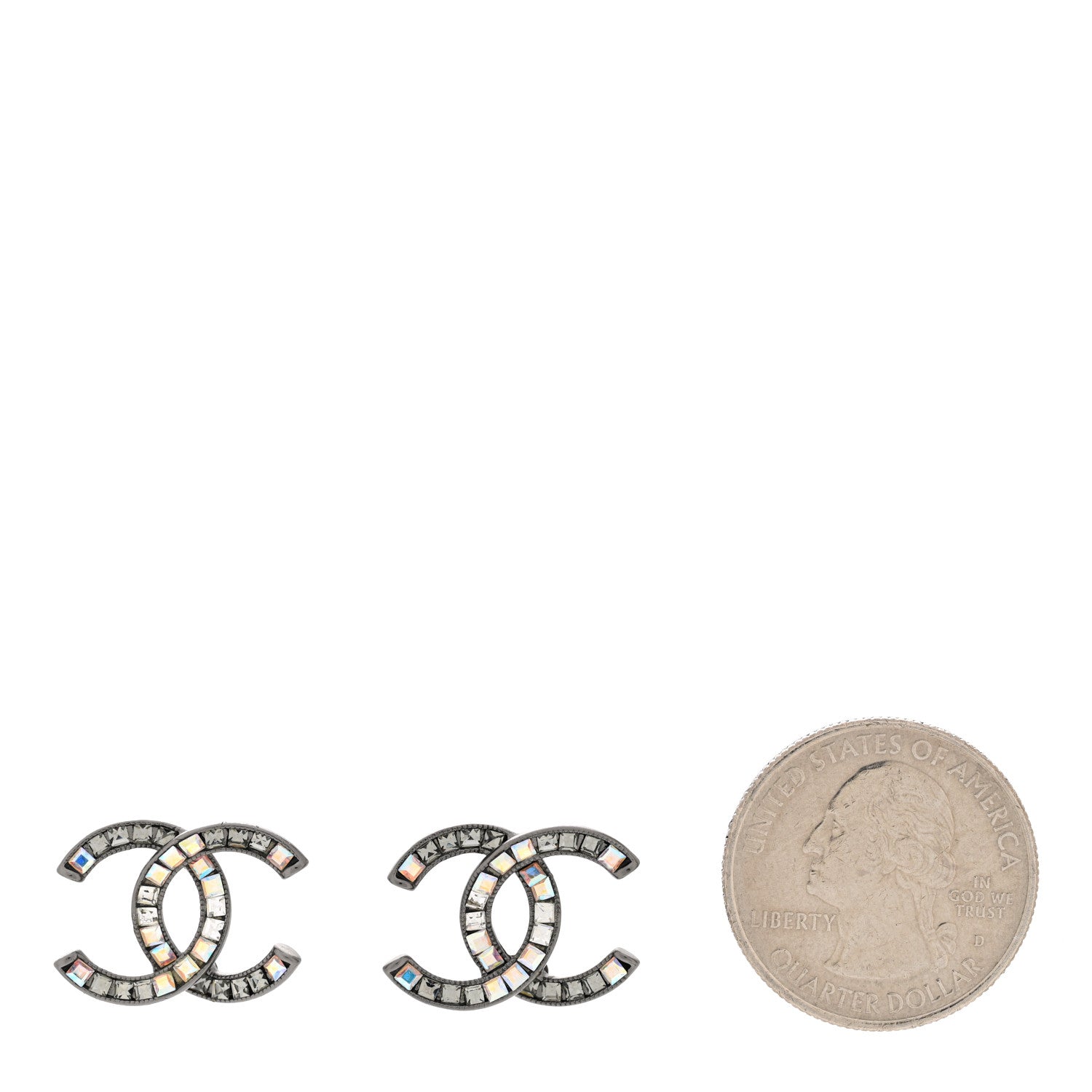 Chanel Crystal Baguette CC Earrings Ruthenium 2 of 5
