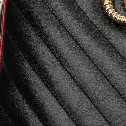 Gucci Vintage Effect Calfskin Matelasse Diagonal Small Torchon GG Marmont Bamboo Top Handle Shoulder Bag Black Romantic Cherry 11 of 13