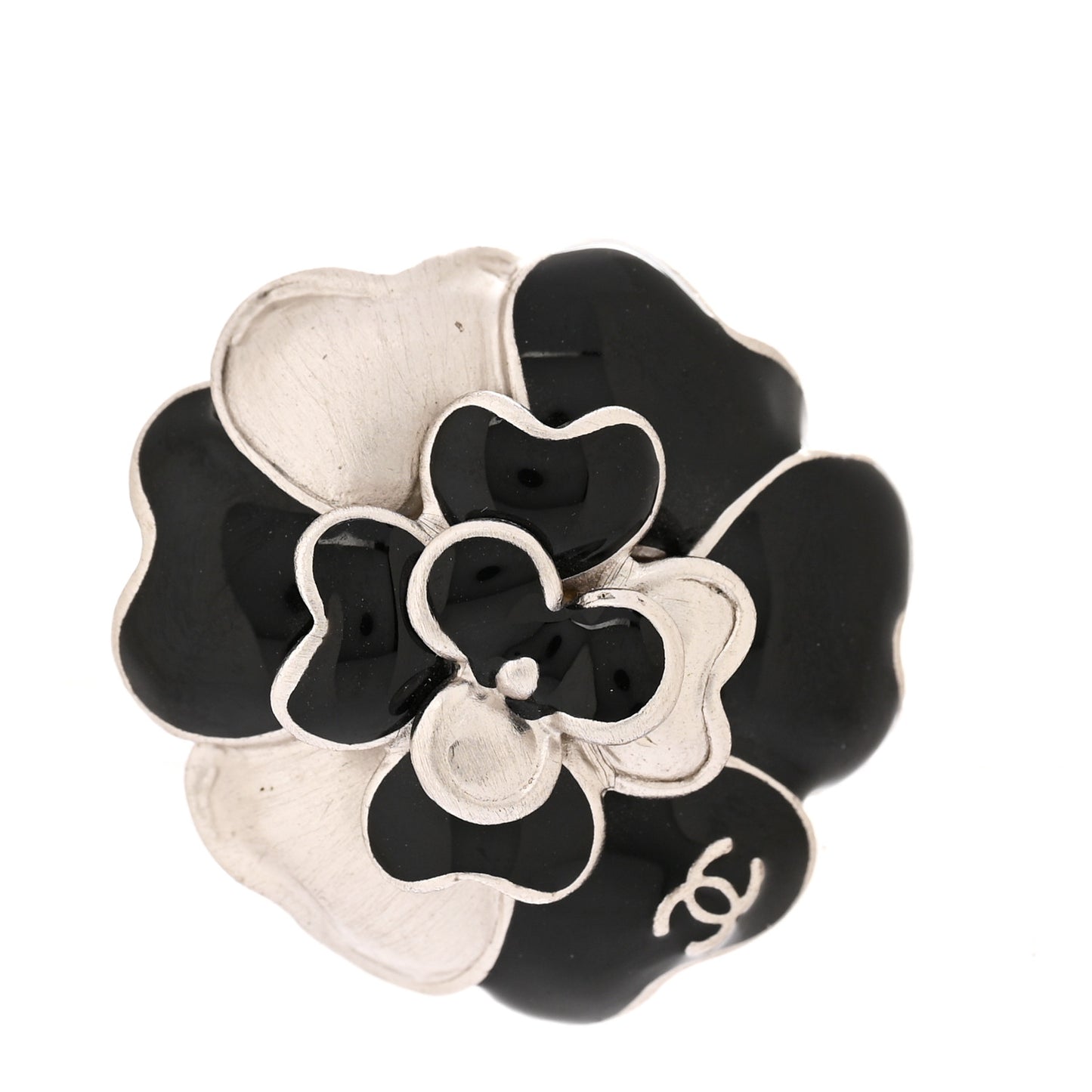 Enamel Ruthenium CC Camellia Ring Black