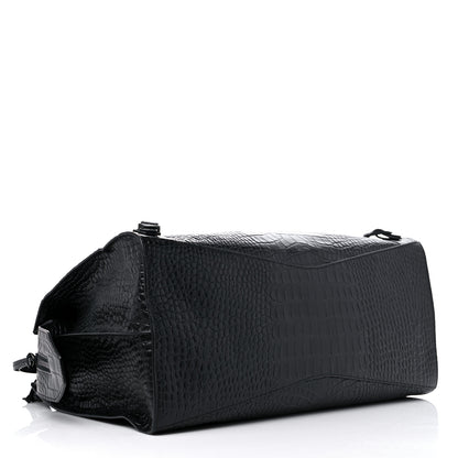 Balenciaga Semi Matte Calfskin Crocodile Embossed Neo Classic Black Hardware Large City Black 4 of 8