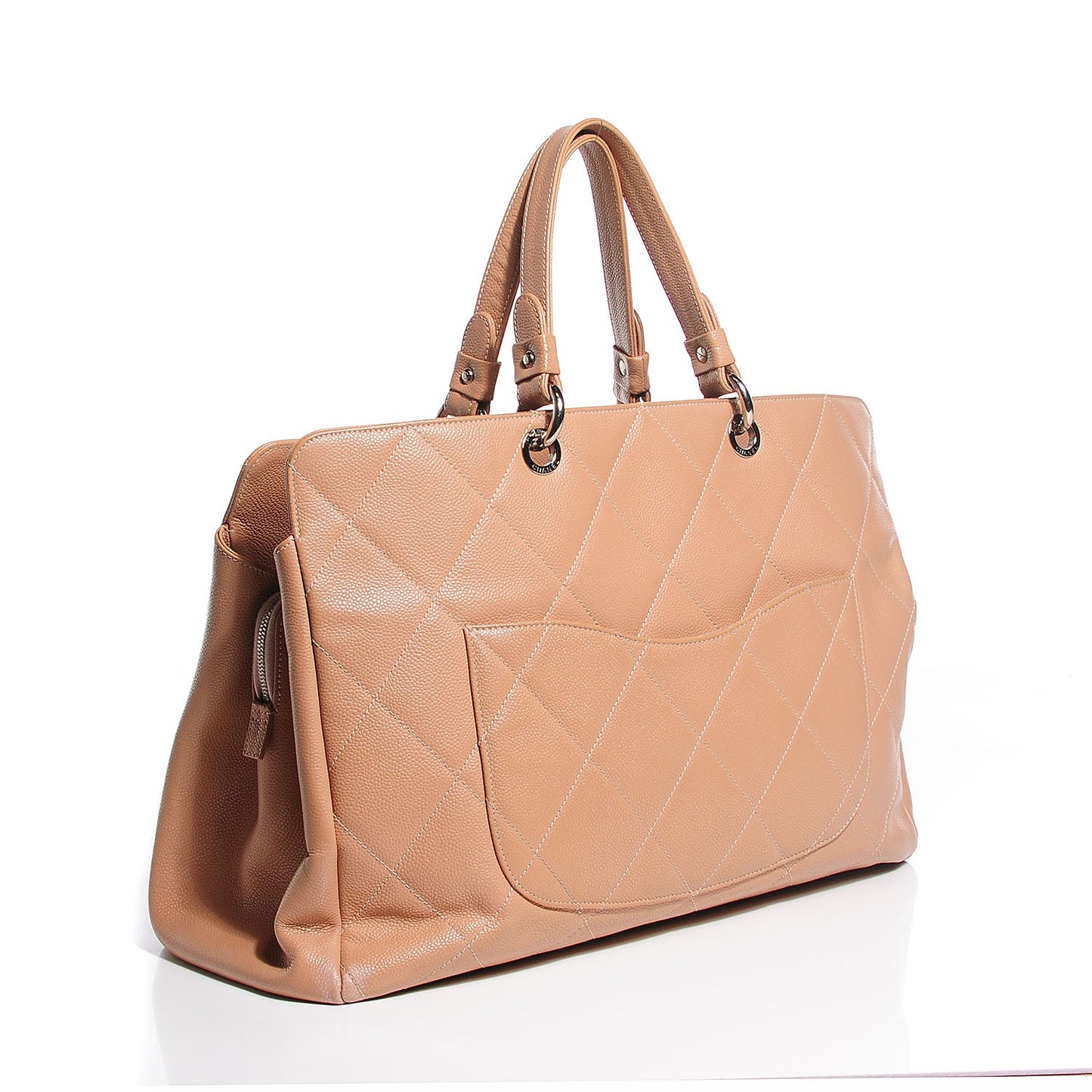 Soft Caviar Quilted Large CC Timeless Tote Beige