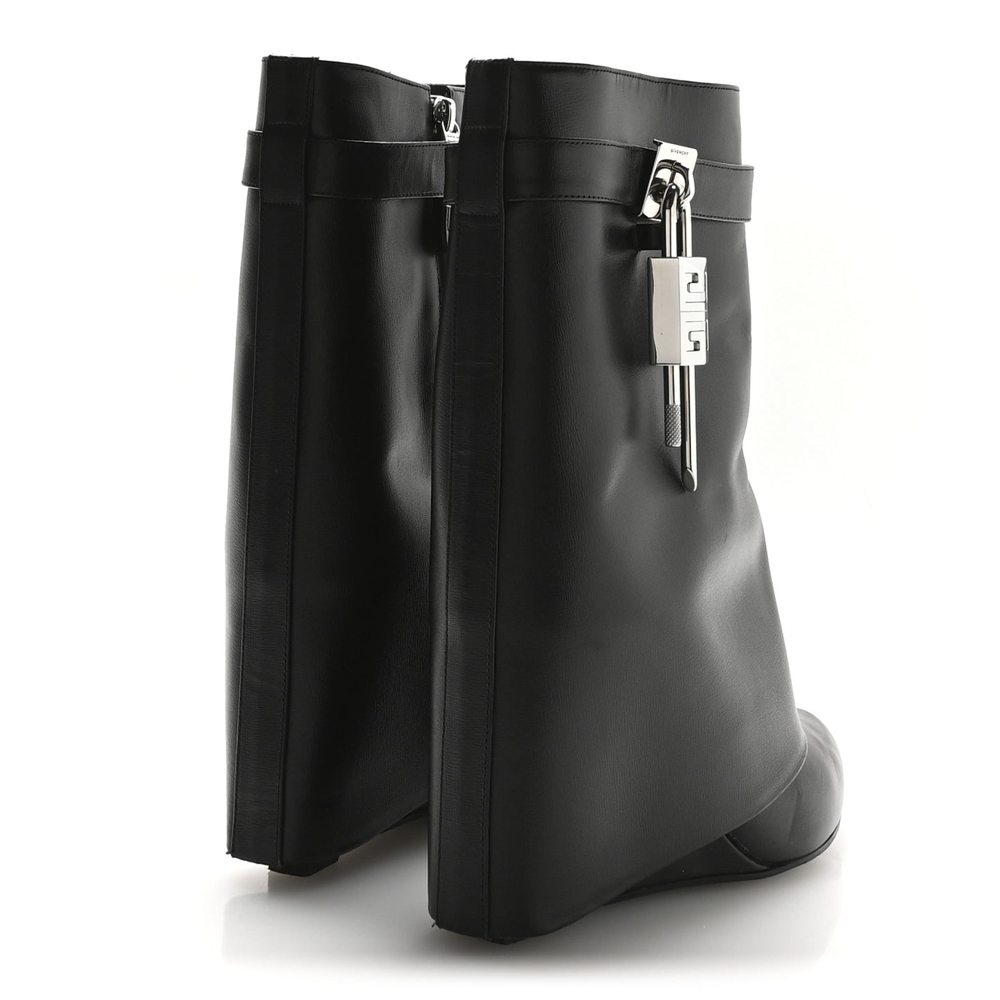 Calfskin Shark Lock Ankle Boots 39 Black