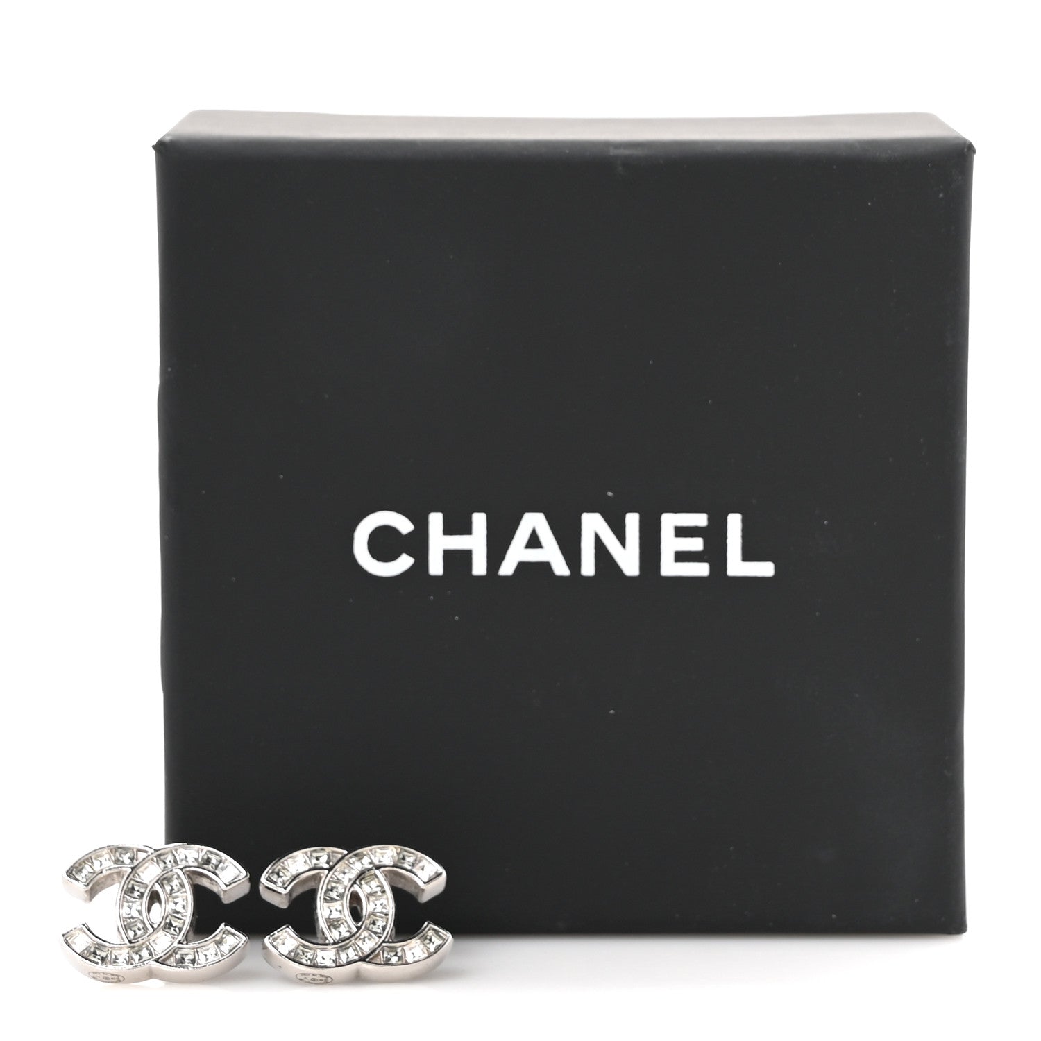 Chanel Baguette Crystal CC Earrings Silver Grey 5 of 5
