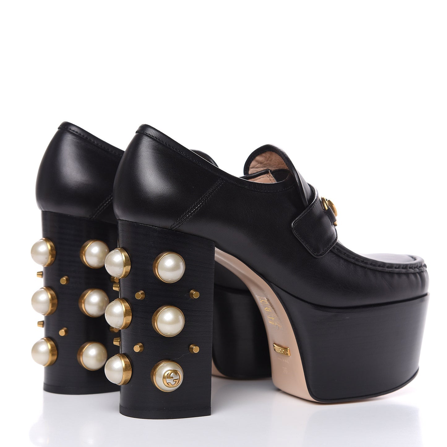 Malaga Kid Pearl Studded Vegas Platform Loafers 38 Black