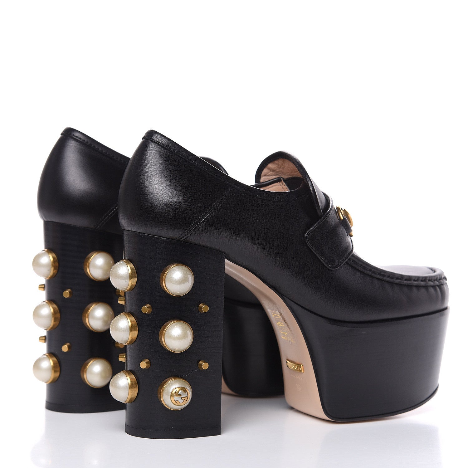 Gucci Malaga Kid Pearl Studded Vegas Platform Loafers 38 Black 4 of 9