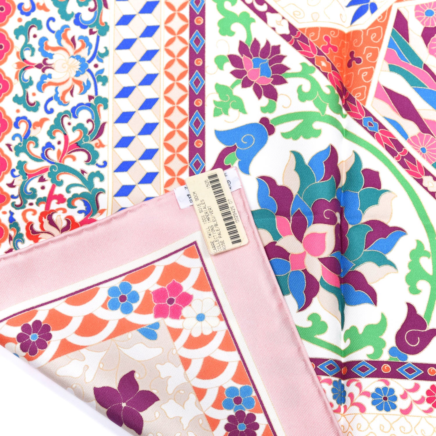 Hermes Silk Collections Imperiales Scarf 90 Rose Pale Bleu Vert 2 of 7