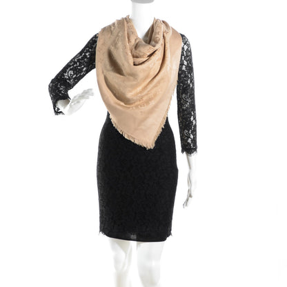 Louis Vuitton Silk Wool Monogram Shine Shawl Beige 2 of 7