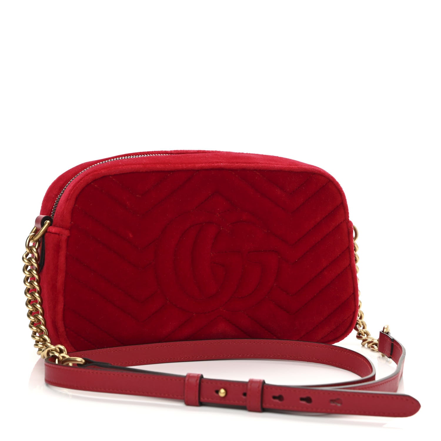 Gucci Velvet Matelasse Small GG Marmont Chain Shoulder Bag Hibiscus Red 3 of 10