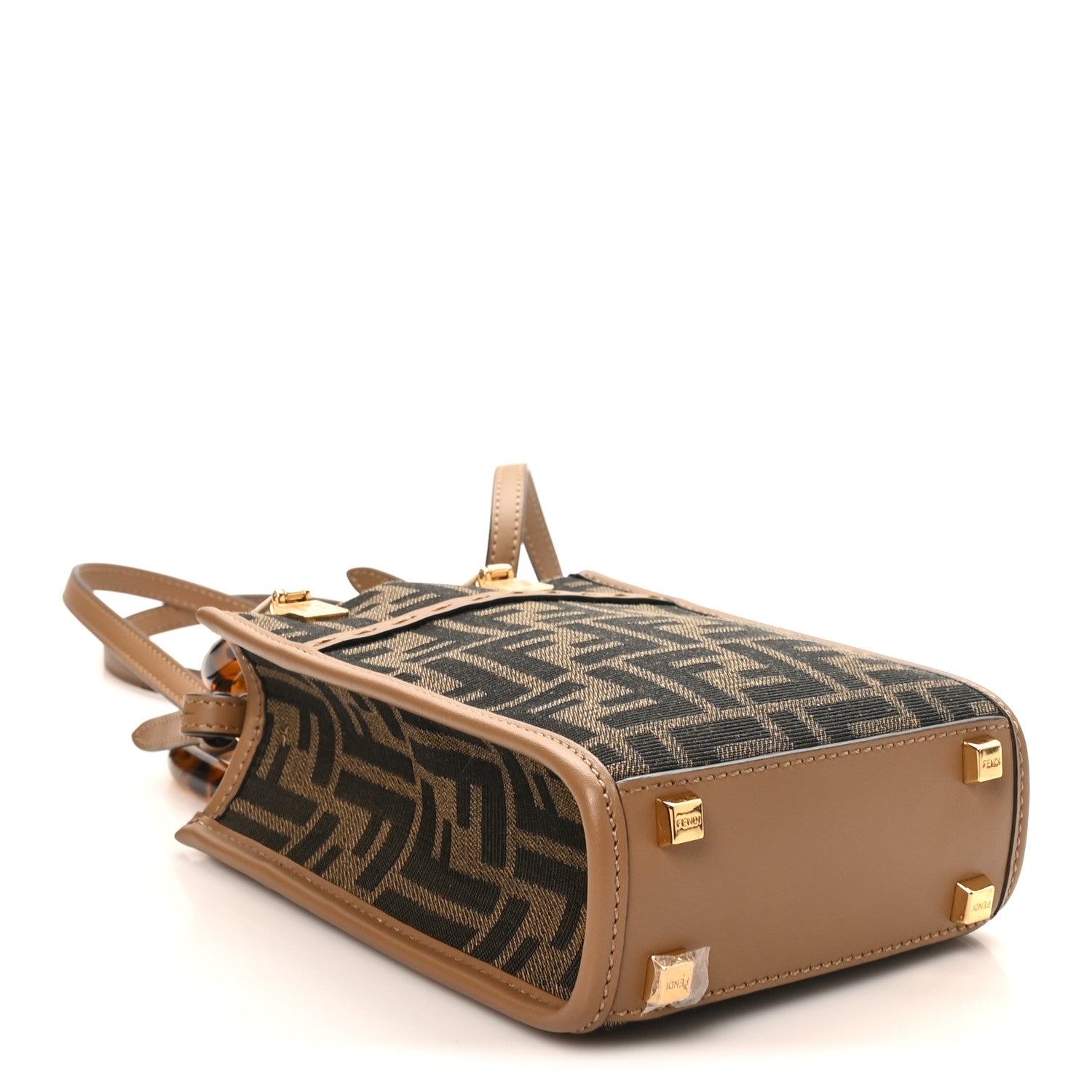 Fendi Fabric Jacquard Vitello King Plexiglass FF 1974 Mini Fendi Sunshine Shopper Tote Tobacco Moro Sand 4 of 10