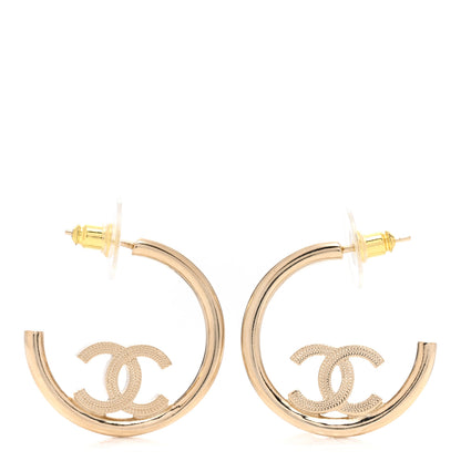 Chanel Metal Textured CC Hoop Earrings Gold 1 of 5