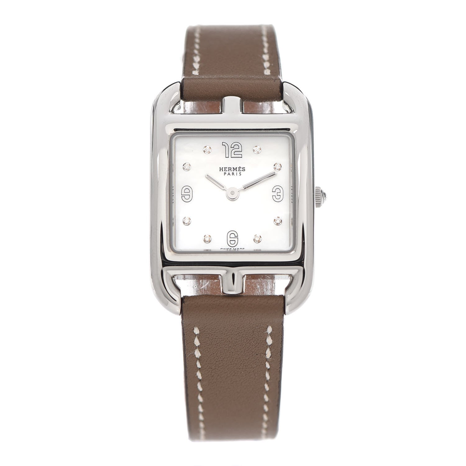 Hermes Stainless Steel Swift Diamond Mother of Pearl 23mm Cape Cod Quartz Watch Etoupe 1 of 5