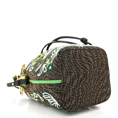 Fendi X SARAH COLEMAN Vitello Grace Fabric Jacquard FF Vertigo Fiori Embroidered Mini Mon Tresor Bucket Bag Tobacco 4 of 10