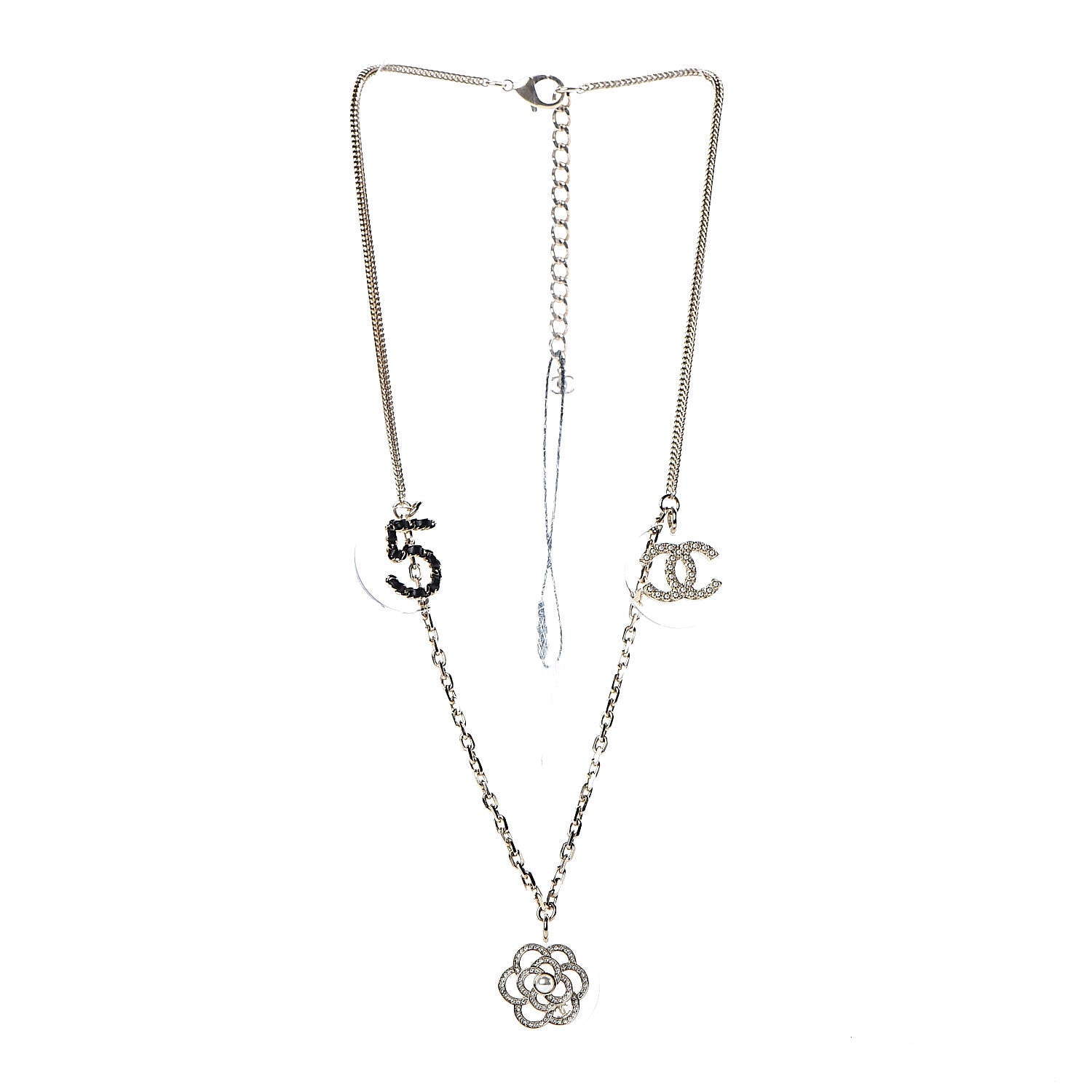 Chanel Crystal Resin Camellia CC Necklace Gold 3 of 9