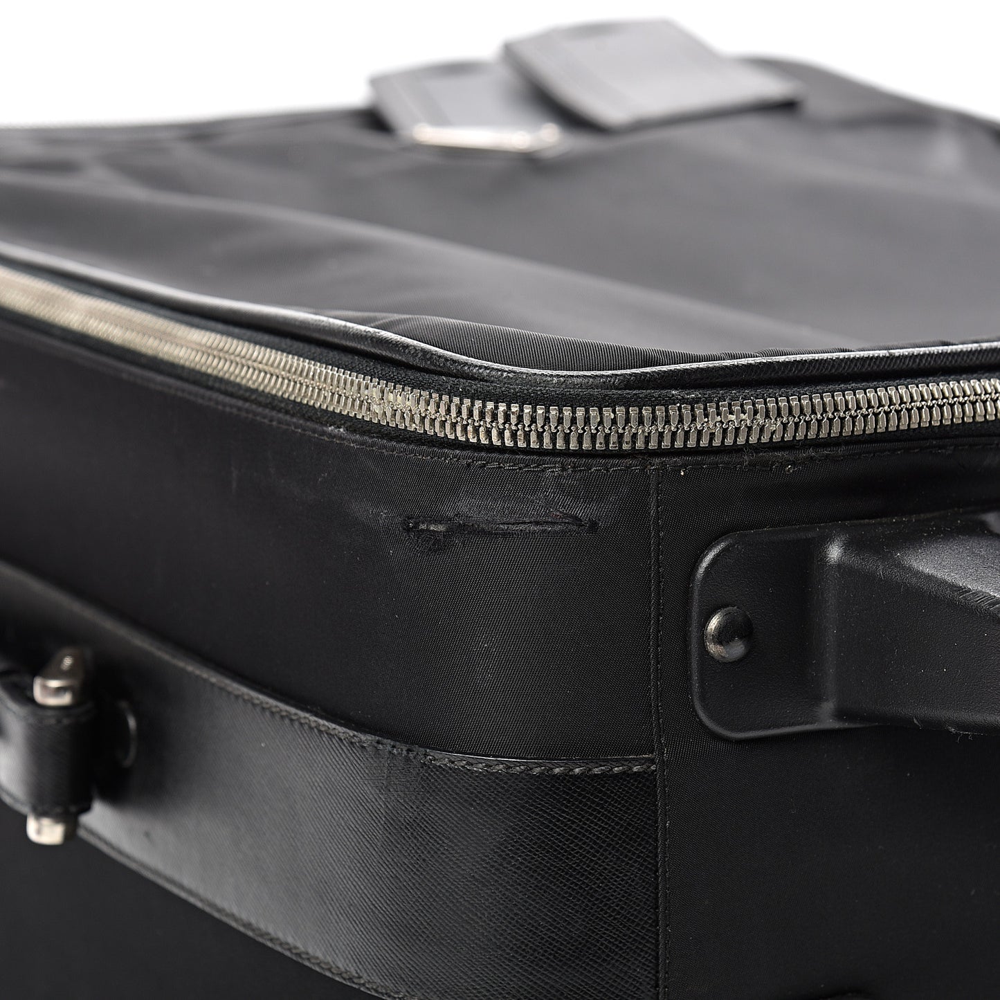 Tessuto Nylon Saffiano Trolley Luggage Black