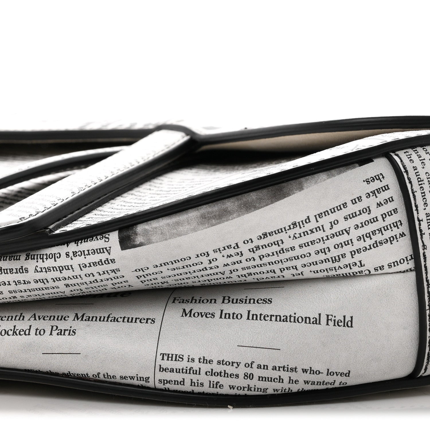 Christian Dior Calfskin Newspaper Printed Saddle Bag With Strap Black White 10 of 11