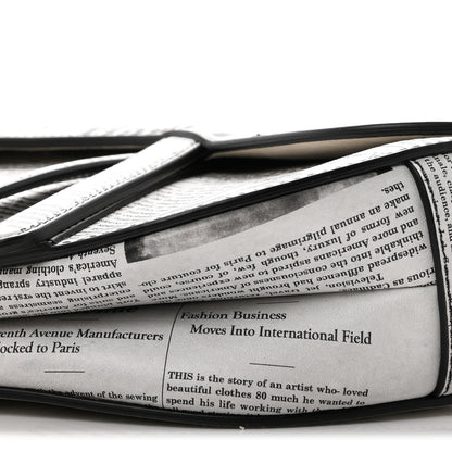 Christian Dior Calfskin Newspaper Printed Saddle Bag With Strap Black White 10 of 11
