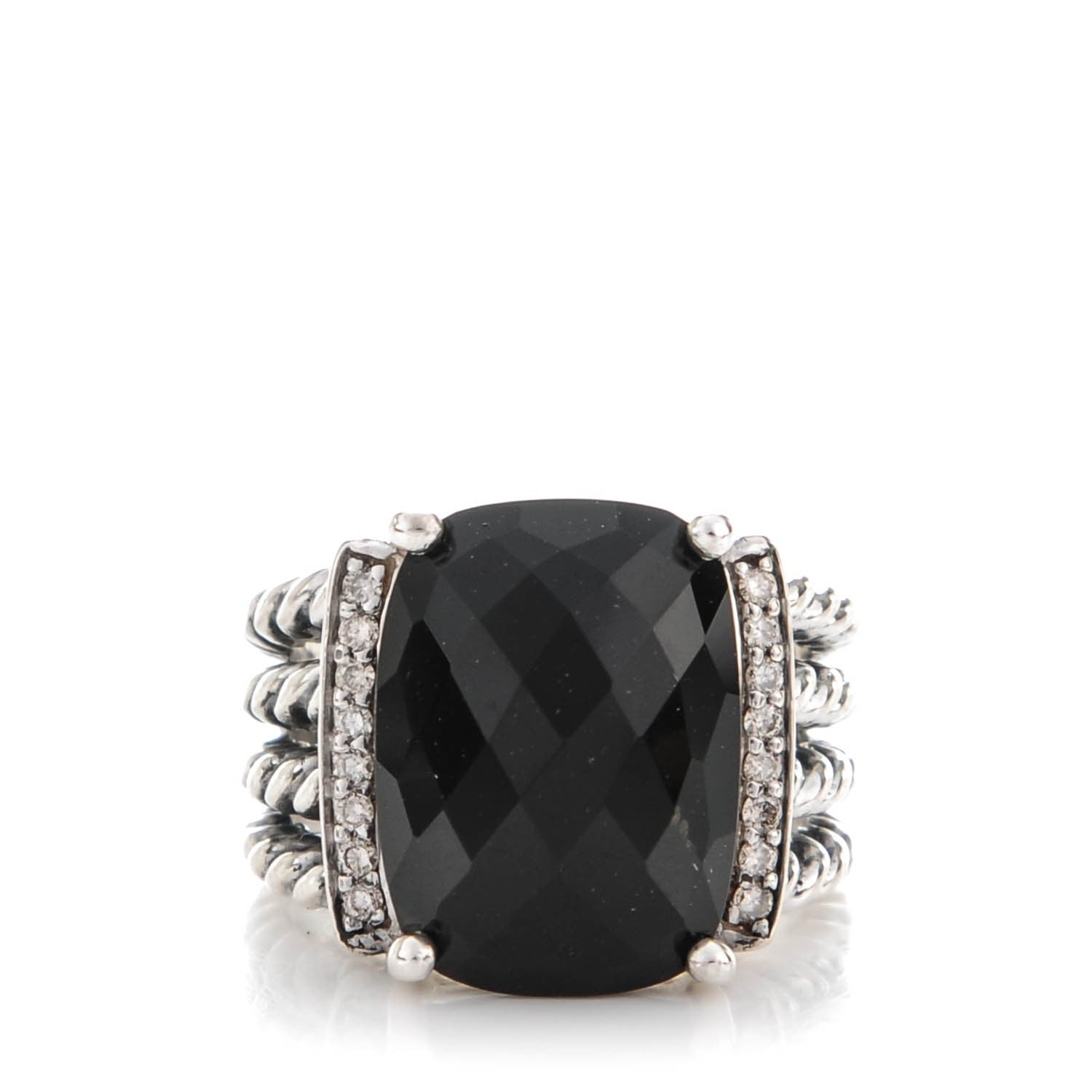 David Yurman Sterling Silver Diamond Black Onyx 16mm Wheaton Ring 52 6 1 of 5