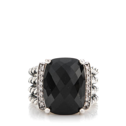 David Yurman Sterling Silver Diamond Black Onyx 16mm Wheaton Ring 52 6 1 of 5