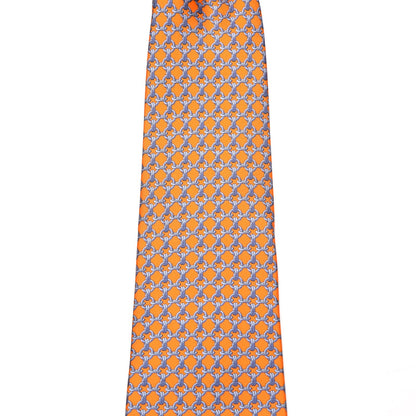 Hermes Mens Printed Silk Cinquante Neuf Neck Tie in Orange Ciel 4 of 6