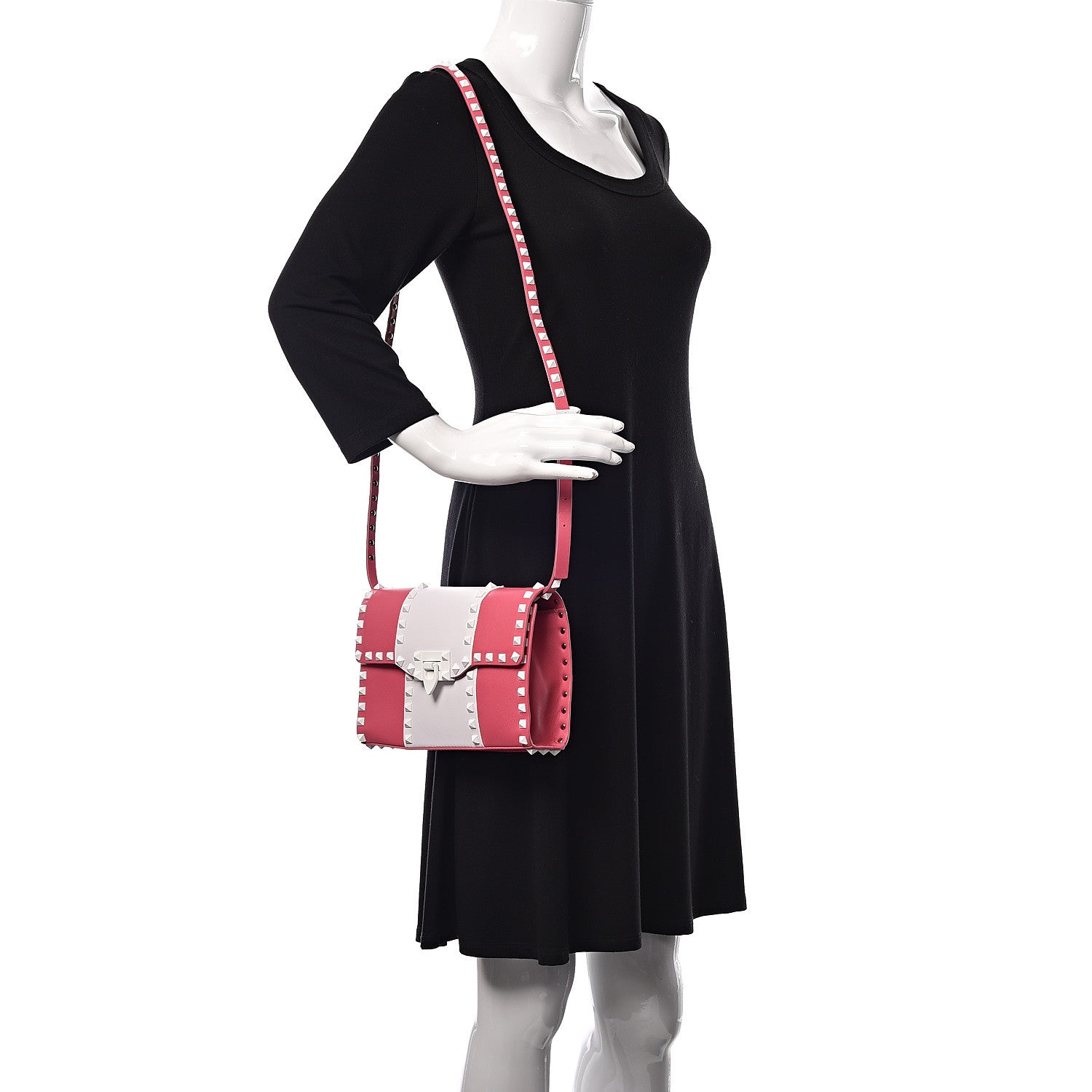Valentino Garavani Vitello Colorblock Medium Free Rockstud Flip Lock Crossbody Bag Shadow Pink Optic White 2 of 10