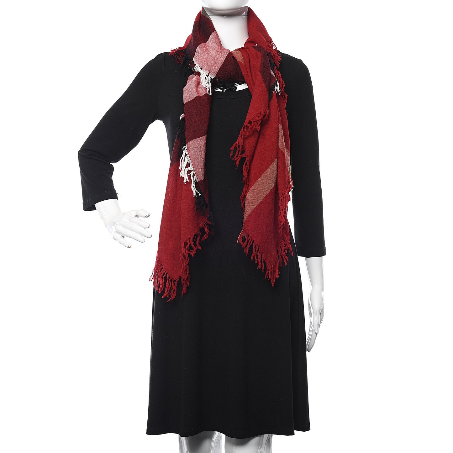 Merino Wool Check Square Scarf Red
