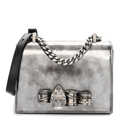 Alexander McQueen Metallic Patent Calfskin Jeweled Knuckle Satchel Silver 1 of 9