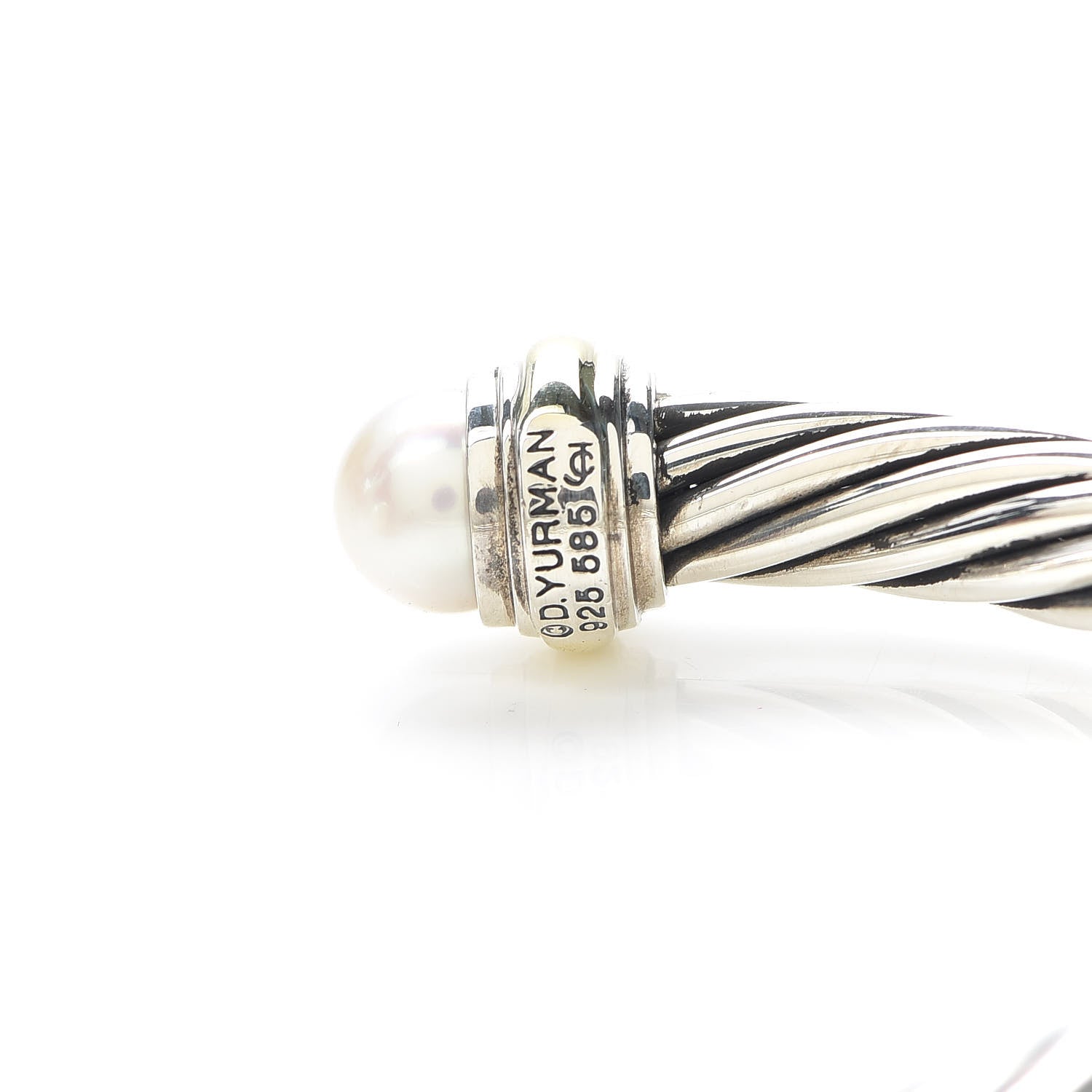 David Yurman Sterling Silver 14K Yellow Gold Pearl 7mm Cable Classics Bracelet 5 of 6