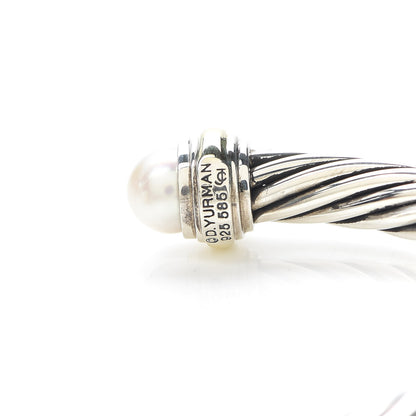 David Yurman Sterling Silver 14K Yellow Gold Pearl 7mm Cable Classics Bracelet 5 of 6