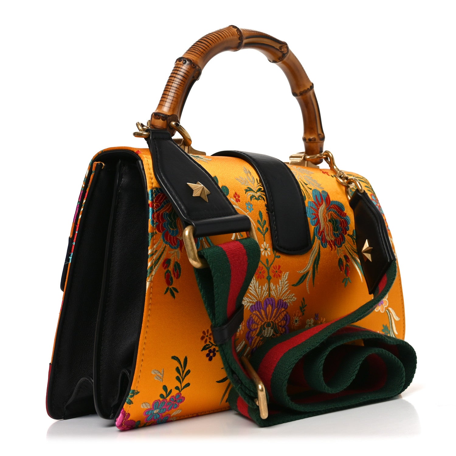 Gucci Satin Calfskin Bamboo Web Tokyo Print Medium Dionysus Top Handle Bag Giallo Multicolor Blue Agata Hibiscus Red 3 of 10