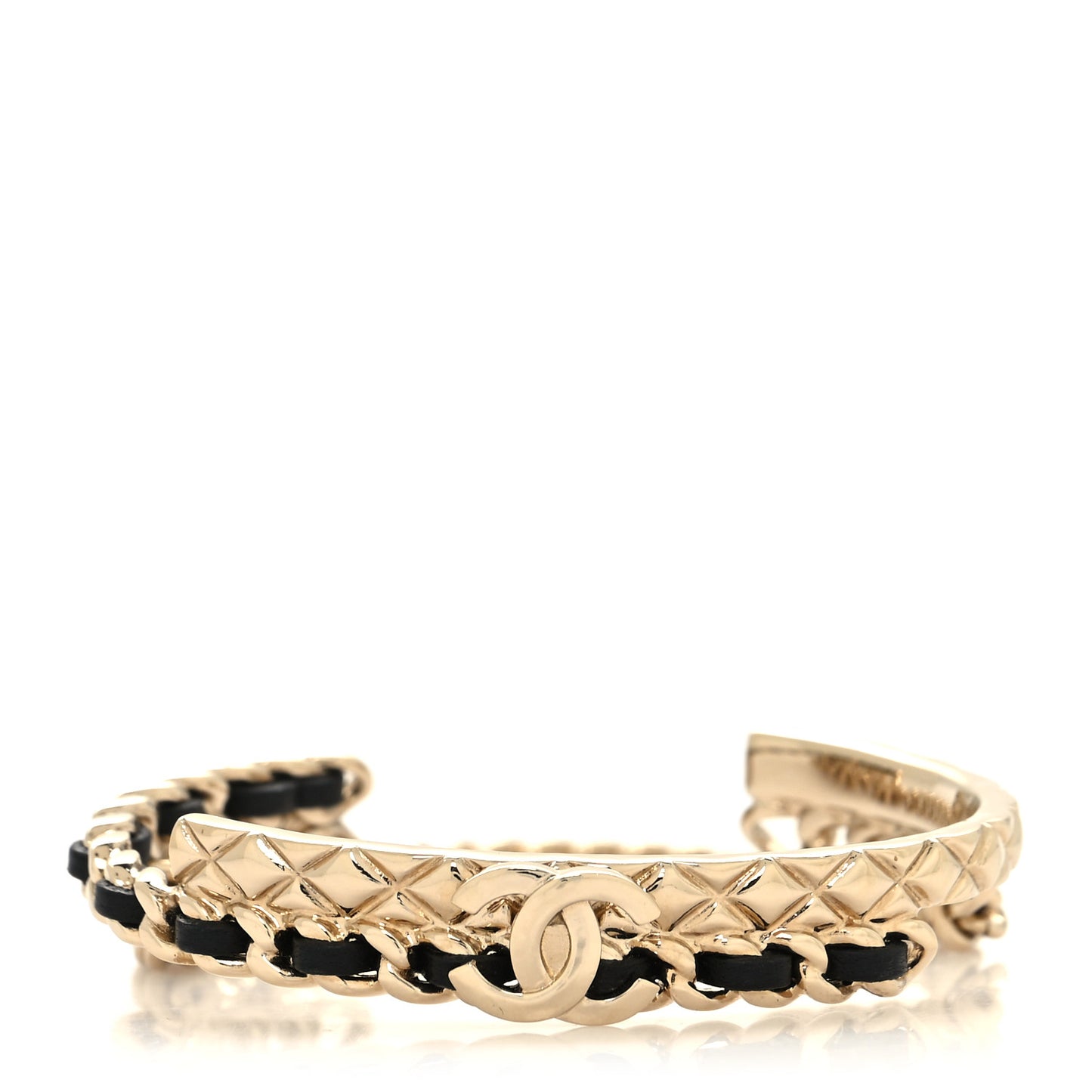 Metal Lambskin CC Turnlock Chain Bracelet M Gold Black
