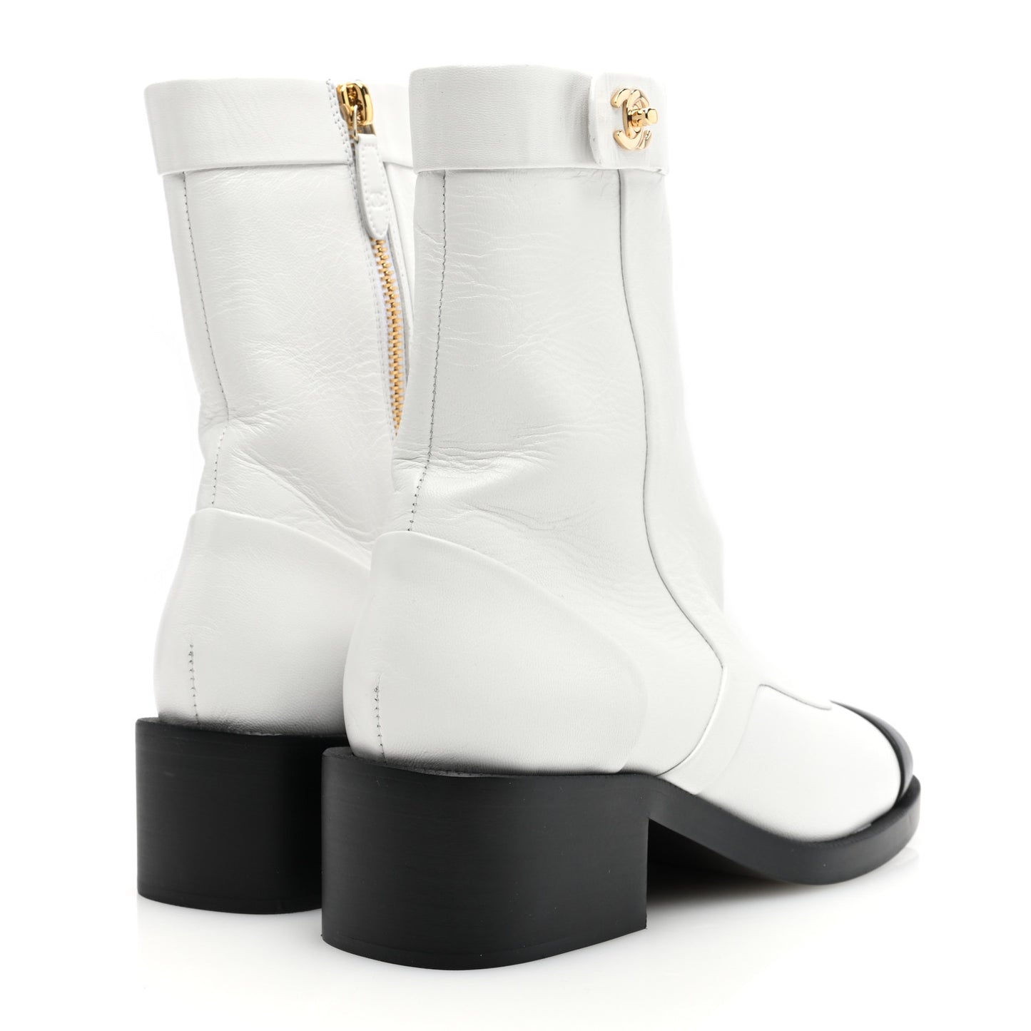 Shiny Goatskin Cap Toe Short Boots 37 White Black