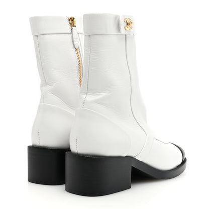 Chanel Shiny Goatskin Cap Toe Short Boots 37 White Black 4 of 8