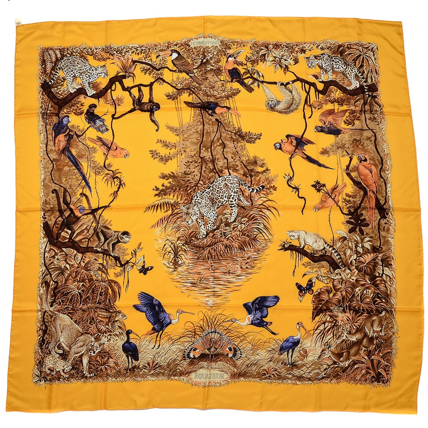Silk Twill Equateur Bouton Scarf 140 D'or Brun Violet