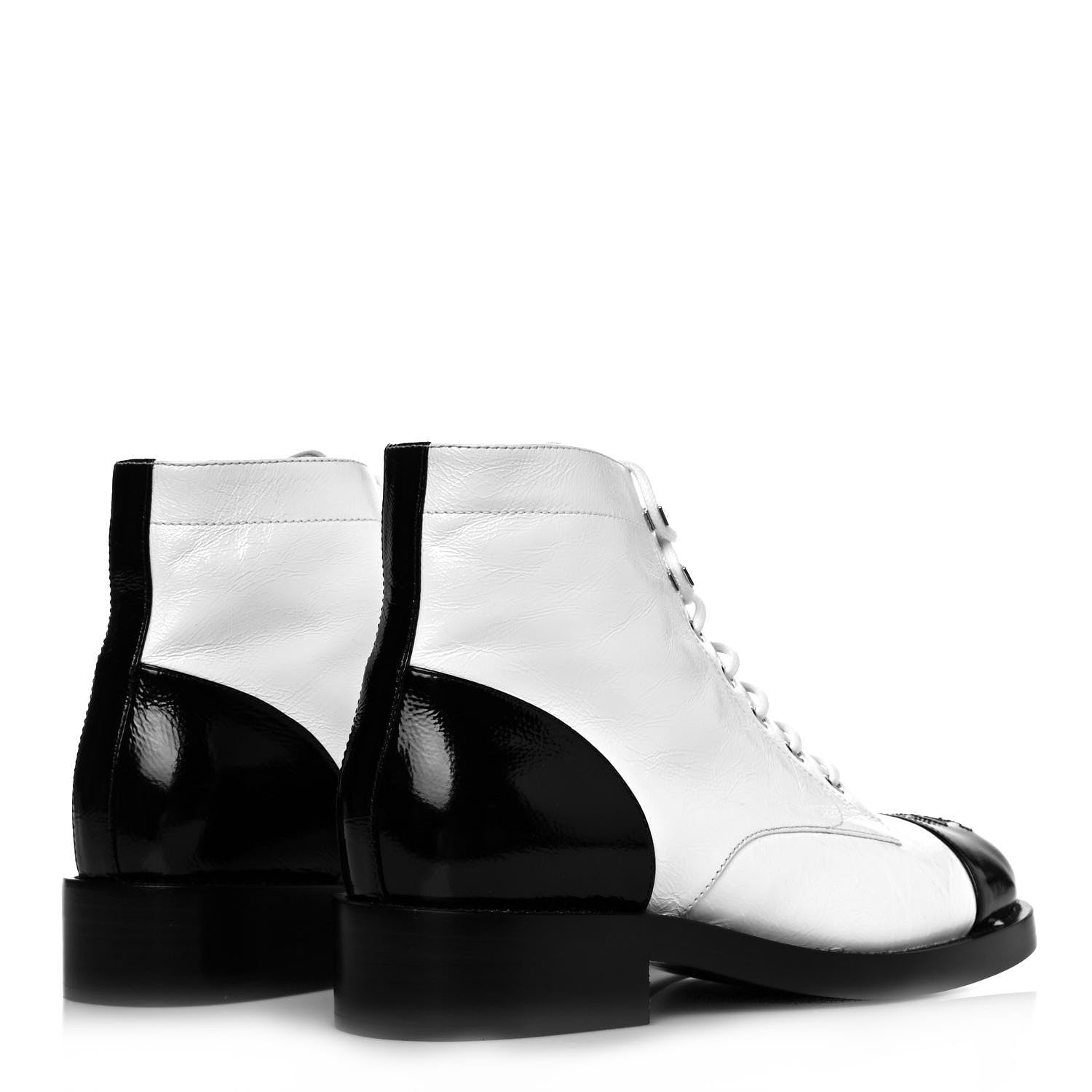 Chanel Distressed Patent Cap Toe Combat Boots 39.5 White Black 4 of 8