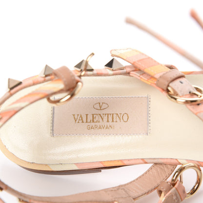 Valentino Garavani Calfskin Native Couture 1975 Rockstud Ankle Wrap Flat Thong Sandals 37 Mandarin Sorbet 6 of 10