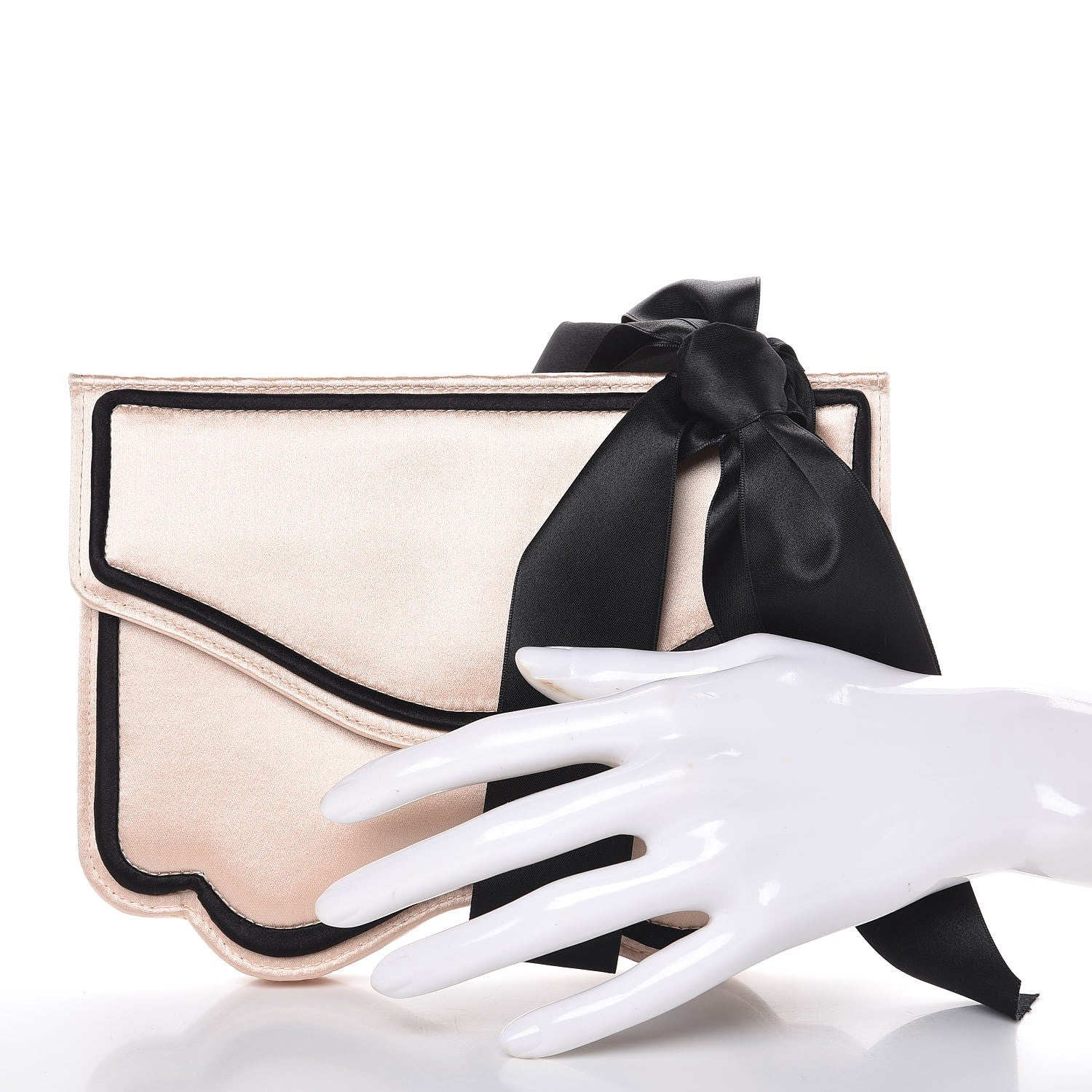 Chanel Satin Bow Flap Clutch Pink Black 2 of 7