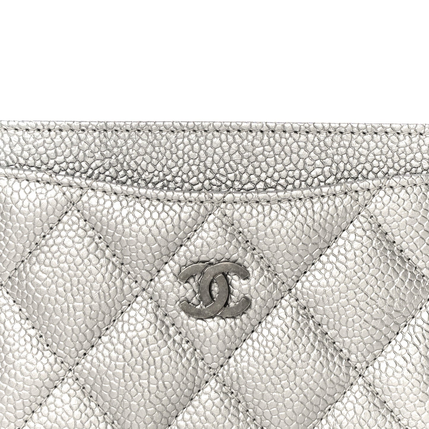 Metallic Caviar Quilted Card Holder Silver