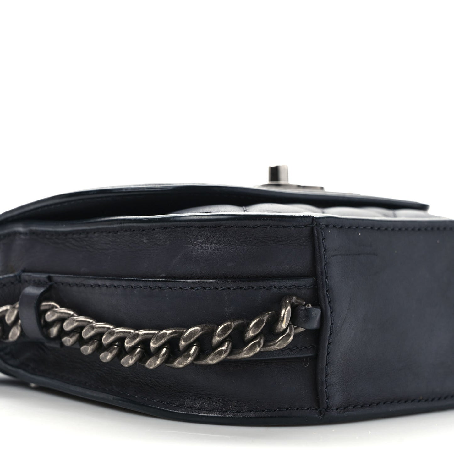 Calfskin Quilted Small Double Chained Messenger Flap Charcoal