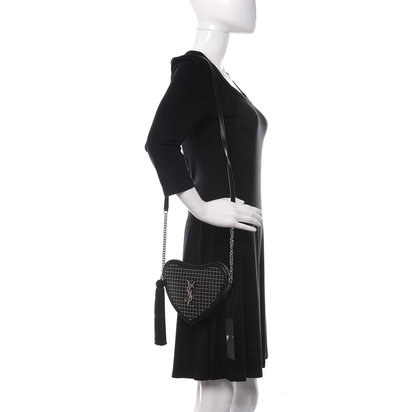 Calfskin Studded Monogram Heart Shoulder Bag Black