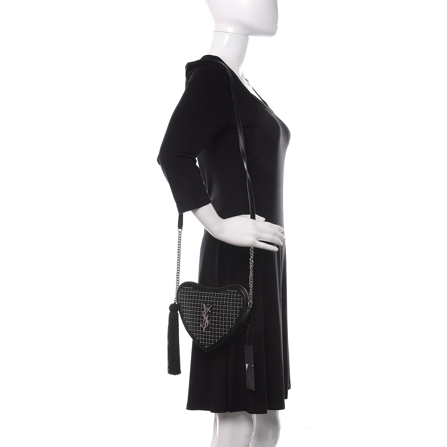 Saint Laurent Calfskin Studded Monogram Heart Shoulder Bag Black 2 of 9