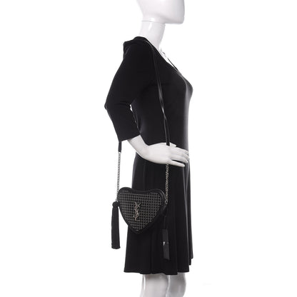 Saint Laurent Calfskin Studded Monogram Heart Shoulder Bag Black 2 of 9
