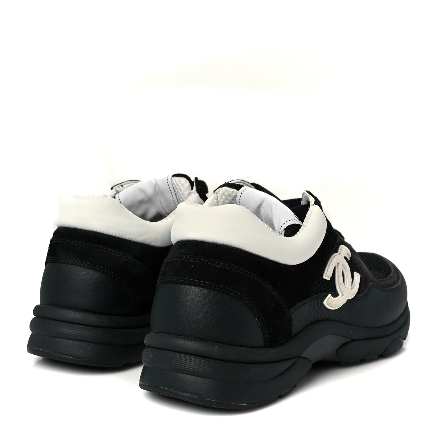 Mesh Suede Grained Calfskin Womens CC Sneakers 37 Black White
