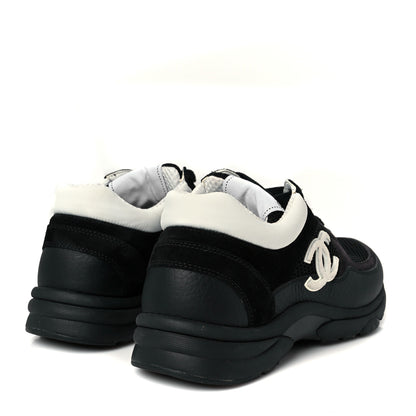 Chanel Mesh Suede Grained Calfskin Womens CC Sneakers 37 Black White 5 of 10