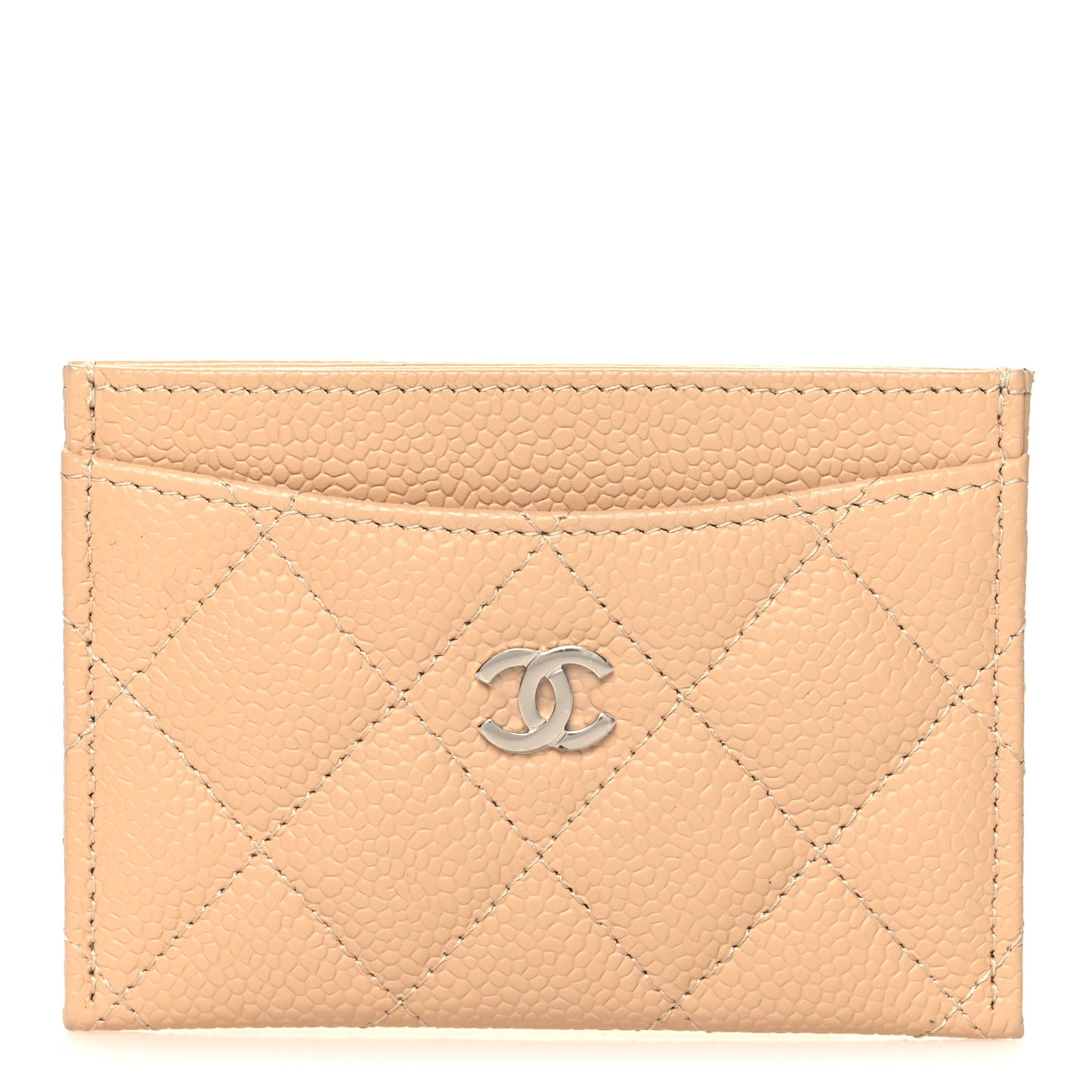 Caviar Quilted Card Holder Beige