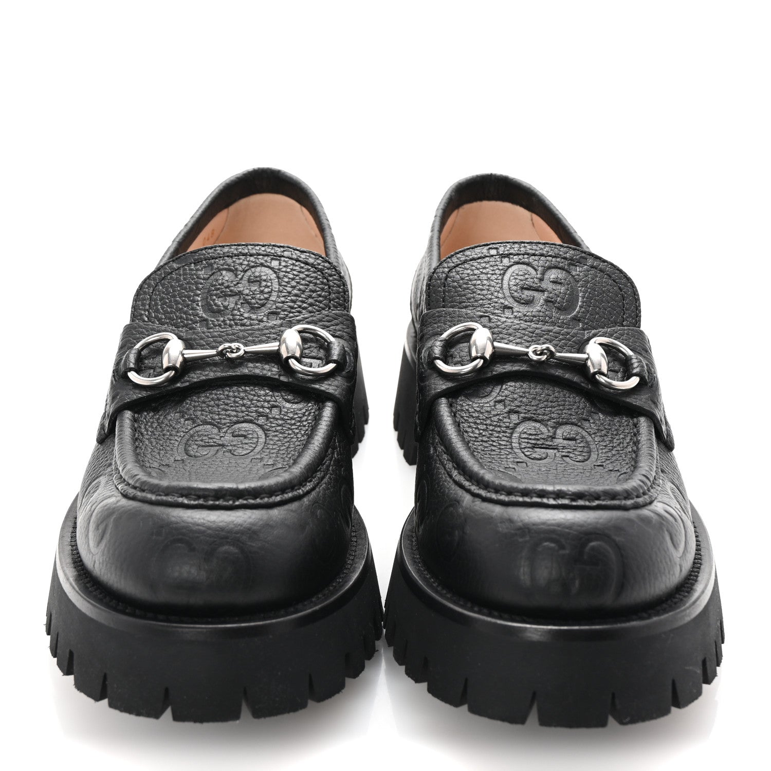 Gucci Piuma Calfskin Embossed Womens Platform Lug Sole Loafers 40