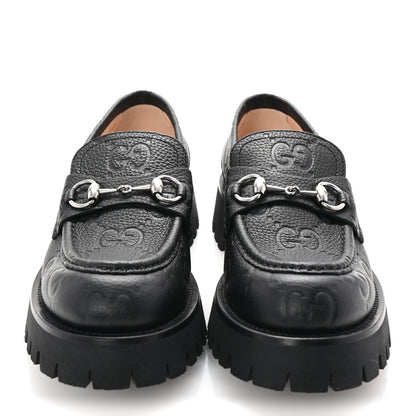 Gucci Piuma Calfskin Embossed Womens Platform Lug Sole Loafers 40 Black 3 of 10