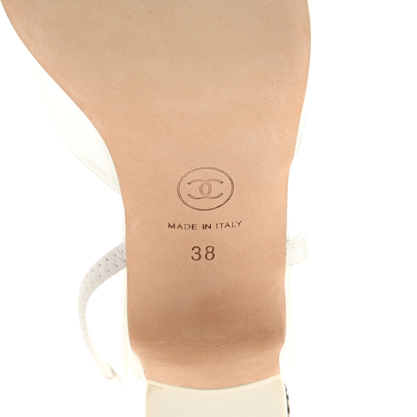 Patent Calfskin Cap Toe CC Slingback Pumps 38 White