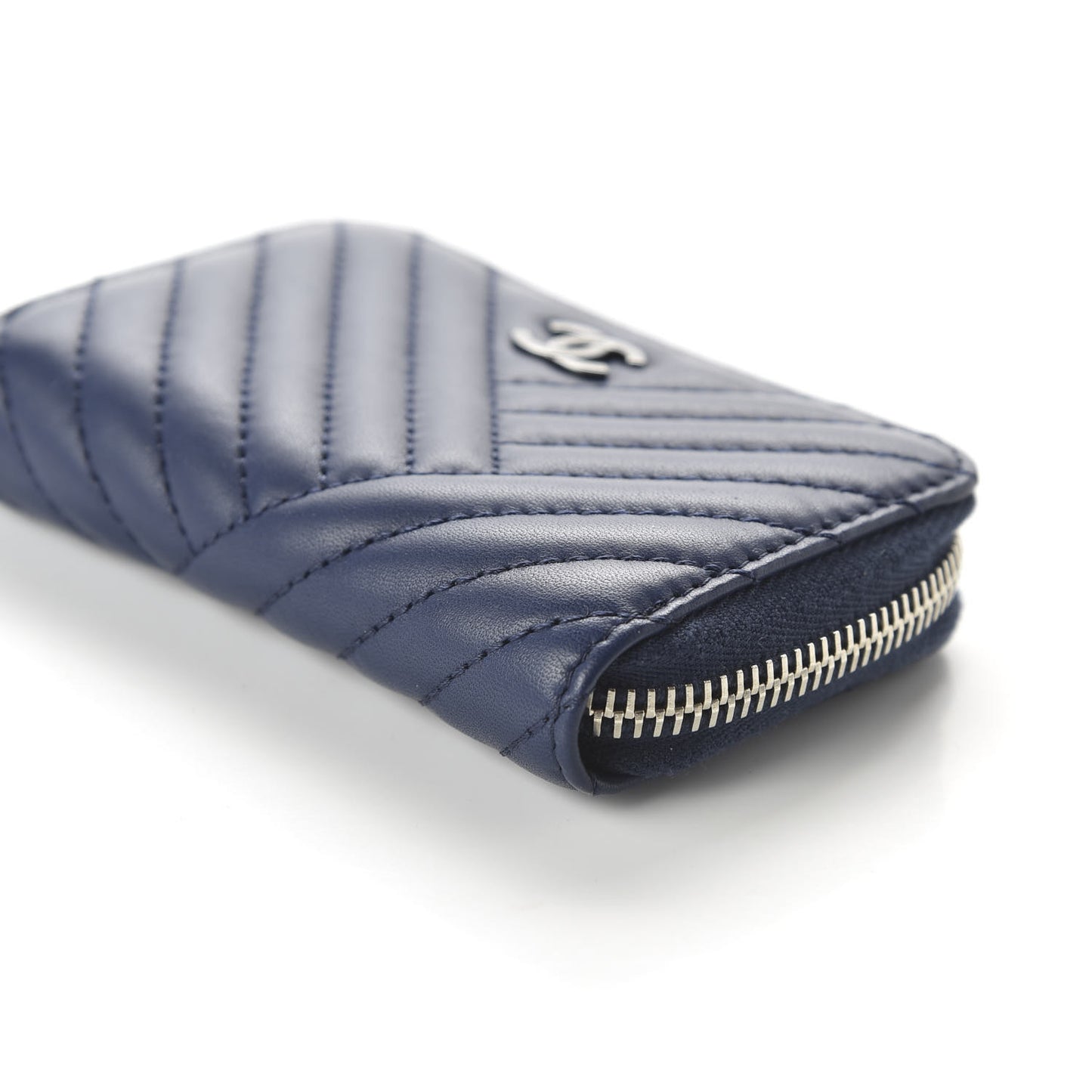 Lambskin Quilted CC Crossing Zip Around Coin Purse Navy