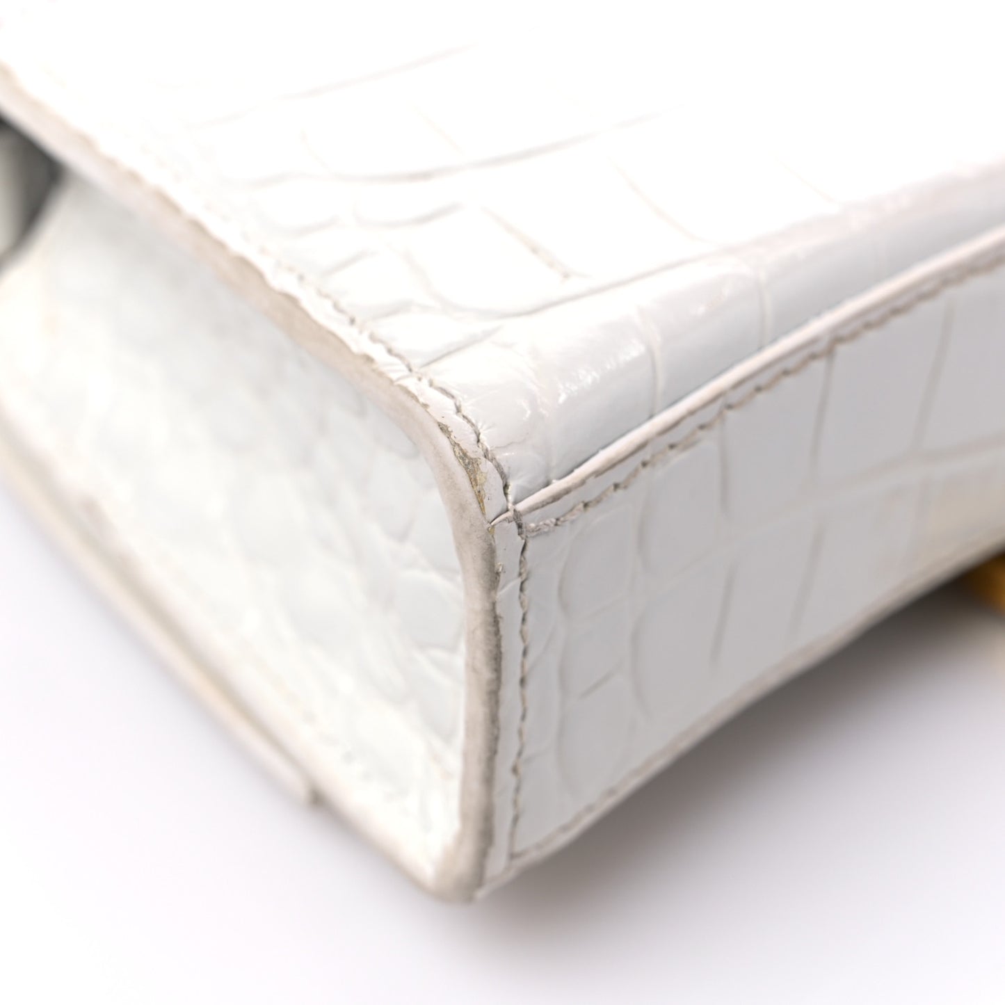 Shiny Calfskin Crocodile Embossed Hourglass Chain Bag White