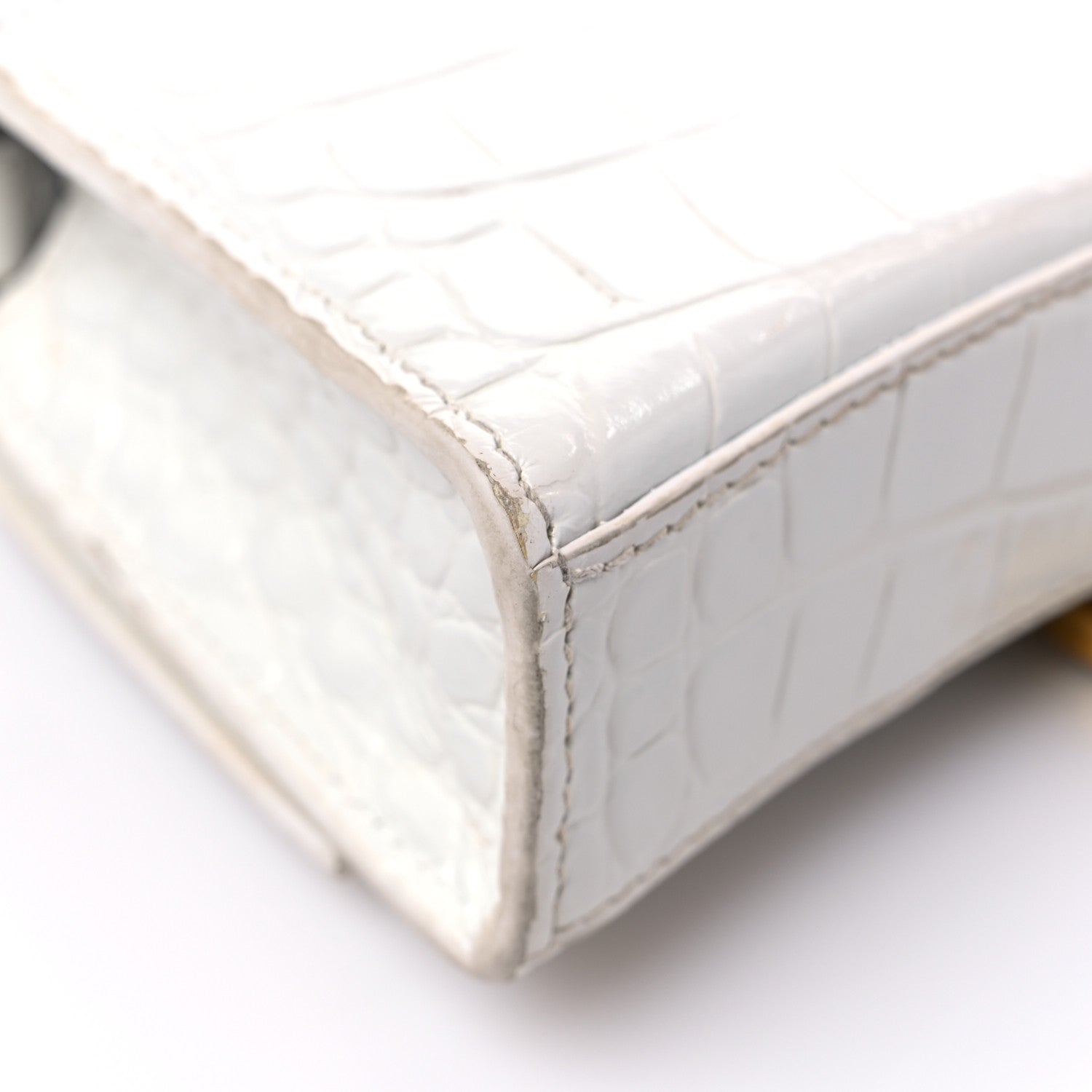 Balenciaga Shiny Calfskin Crocodile Embossed Hourglass Chain Bag White 9 of 23
